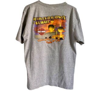 Harley Davidson of Kuwait Grey Cotton Tee Shirt with Colorful Graphic Mens Large
